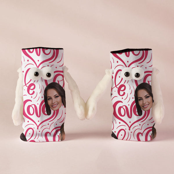Custom Face Socks Funny Doll Mid Tube Socks Magnetic Holding Hands Socks Love Heart Valentine's Day Gifts