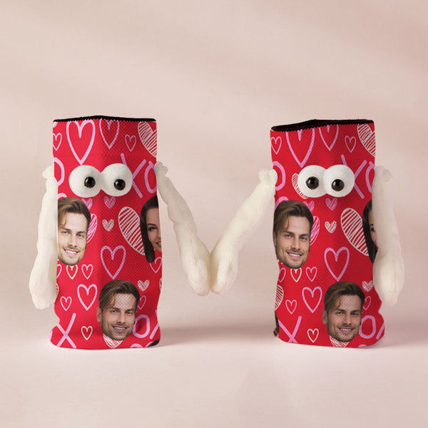 Custom Face Socks Funny Doll Mid Tube Red Socks Magnetic Holding Hands Socks XOXO Valentine's Day Gifts