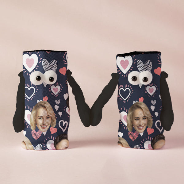 Custom Face Socks Funny Doll Mid Tube Socks Magnetic Holding Hands Socks Valentine's Day Gifts