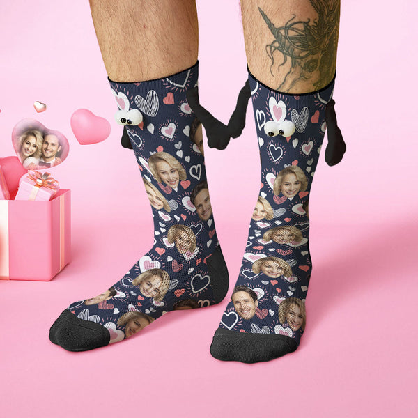 Custom Face Socks Funny Doll Mid Tube Socks Magnetic Holding Hands Socks Valentine's Day Gifts