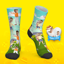 Father's Day Gift Custom Socks Personalized Photo Socks Playing Golf with Dad