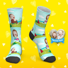 Father's Day Gift Custom Socks Personalized Photo Socks Children Playing Seesaw
