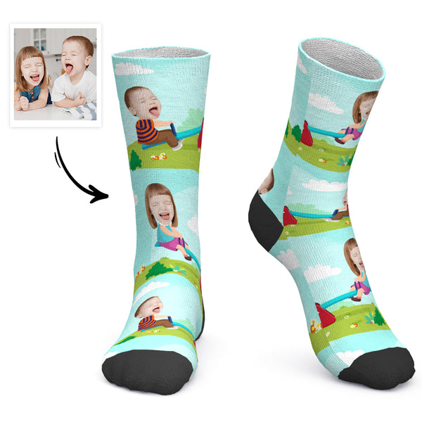 Father's Day Gift Custom Socks Personalized Photo Socks Children Playing Seesaw