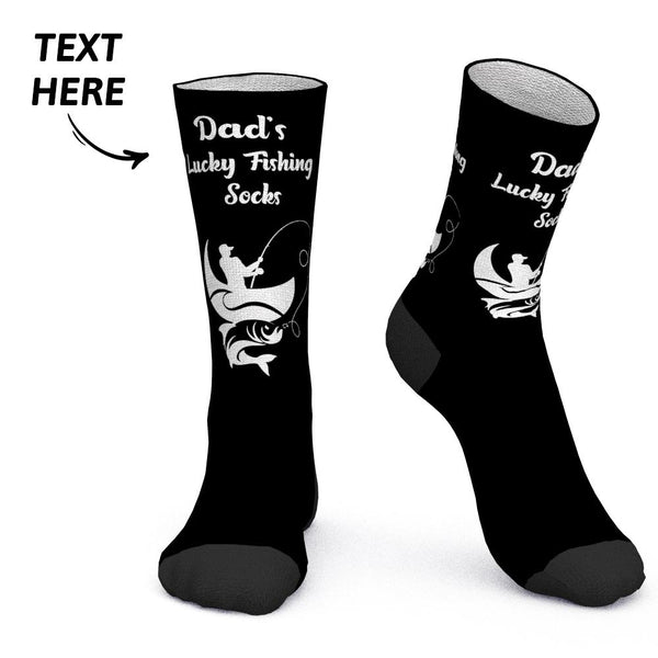 Father's Day Gift Custom Socks with Text Lucky Fishing Socks