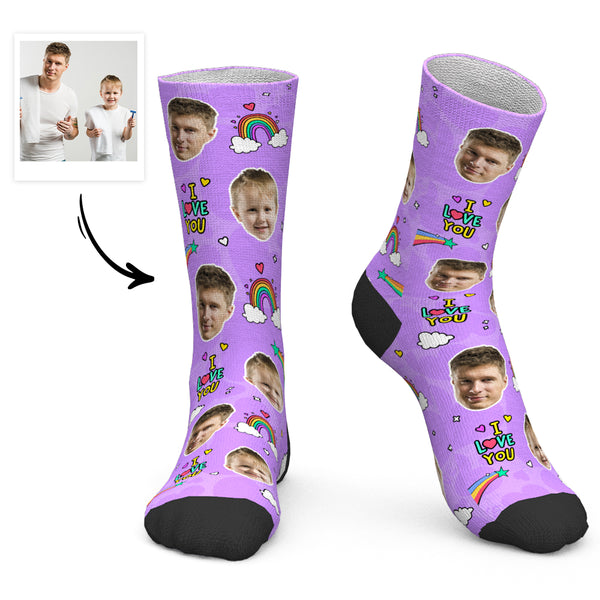 Father's Day Gift - Custom Face Socks Rainbow Socks I Love You Dad