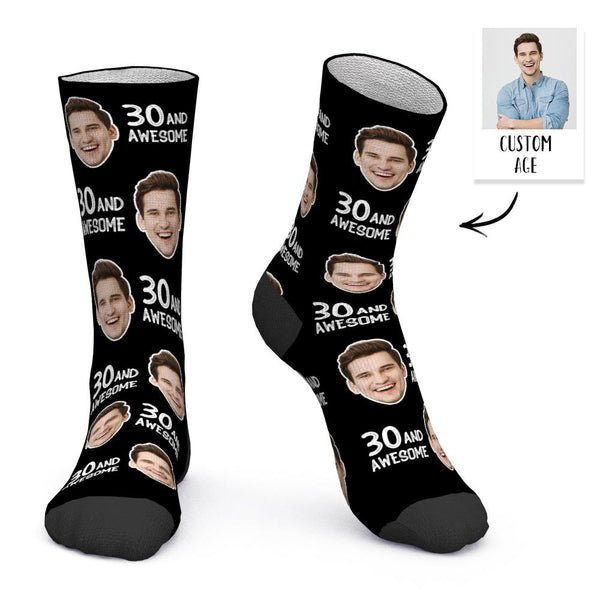 Custom Face and Age Socks Personalized Birthday Socks Birthday gift - Awesome