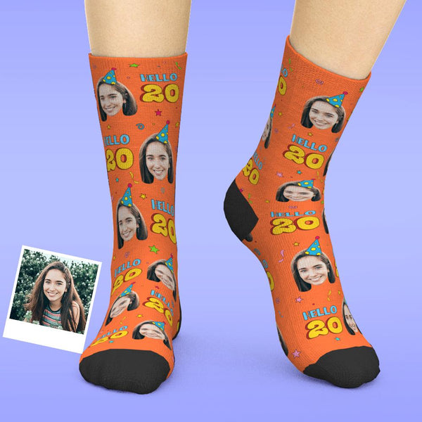Birthday Gifts, Custom Face Socks Add Pictures And Age Happy Birthday Socks Hello 20