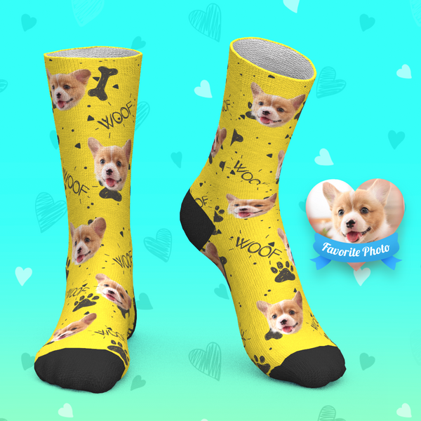 Custom Socks Personalized Face Crew Socks Woof Dog