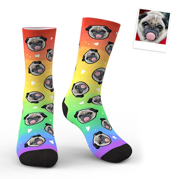 Custom Face Rainbow Print Socks 3D Preview - SantaSocks