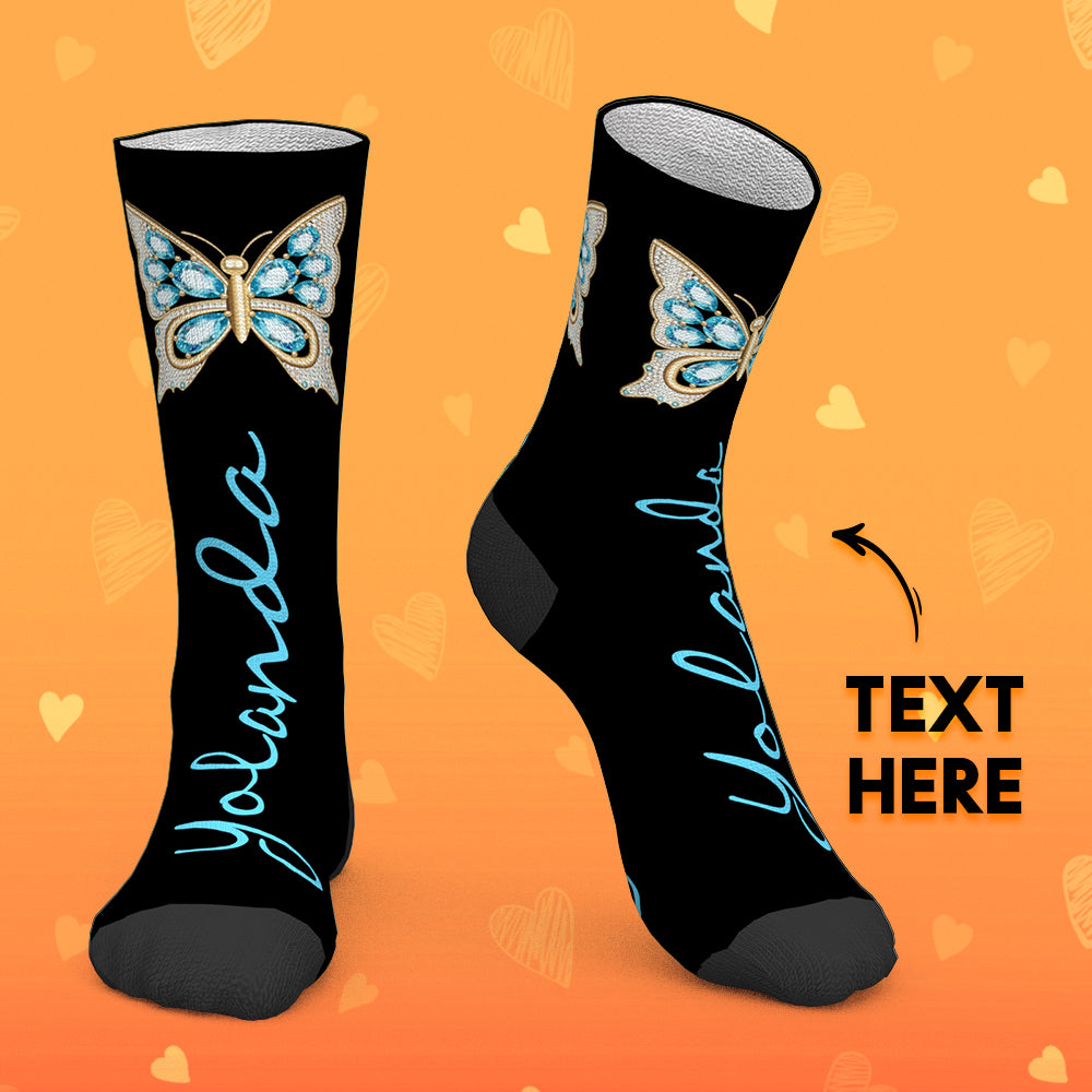 Custom Socks with Text Personalized Name Socks Gift - Butterfly