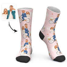 Custom Face Socks Personalized Photo Socks Wedding on Bicycle