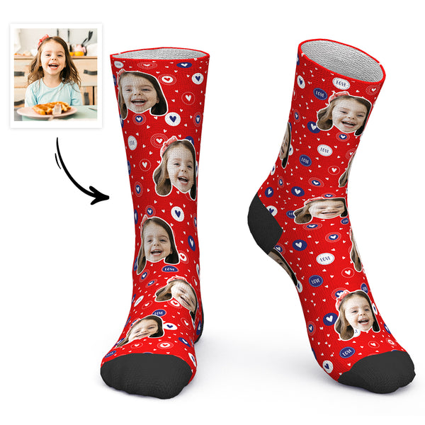 Custom Face Socks Personalized Photo Socks Red Socks Love Heart