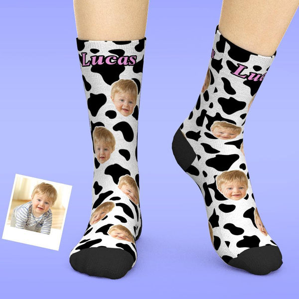 Custom Face Socks Add Pictures And Name - Cow