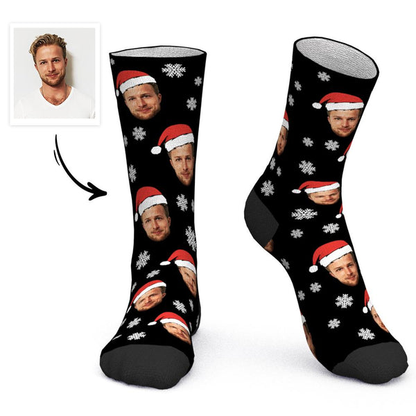 Custom Face Socks Personalized Photo Socks Christmas Gift Santa Socks - Santa Hat