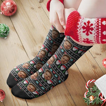 Custom Face Socks Personalized Photo Socks Christmas Gift Santa Socks - Black