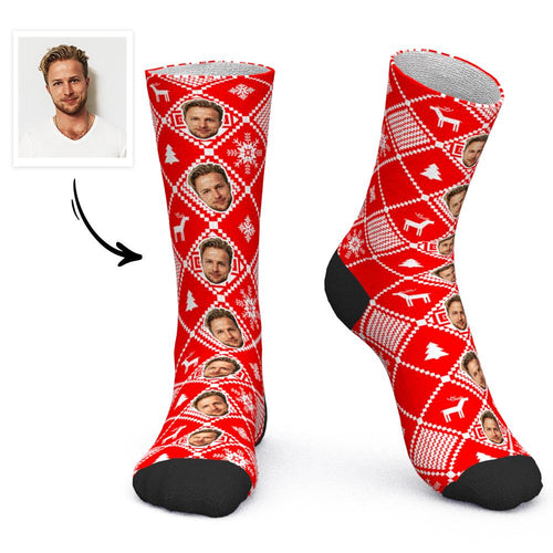 Custom Face Socks Personalized Photo Socks Christmas Gift Santa Socks - Color Grid