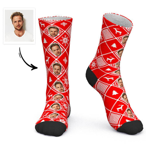 Personalized Photo Socks Custom Face Socks Christmas Gift Santa Socks - Color Grid
