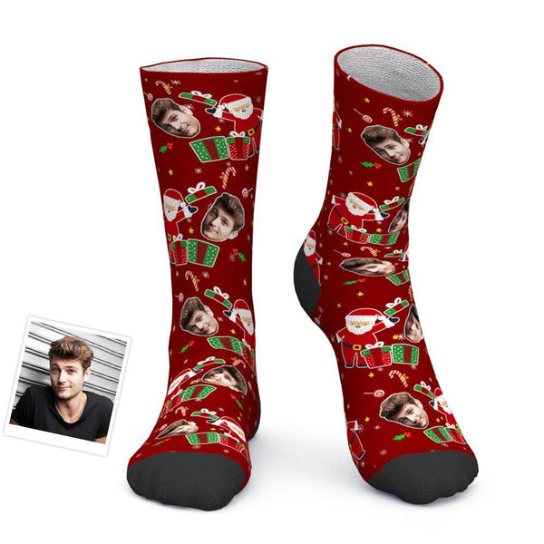Custom Photo Socks Christmas Funny Face Socks Christmas Surprise Gift - Black&Red