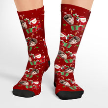 Custom Photo Socks Christmas Funny Face Socks Christmas Surprise Gift - Black&Red
