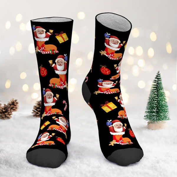 Custom Photo Christmas Socks Santa in Christmas Stocking With Your Face