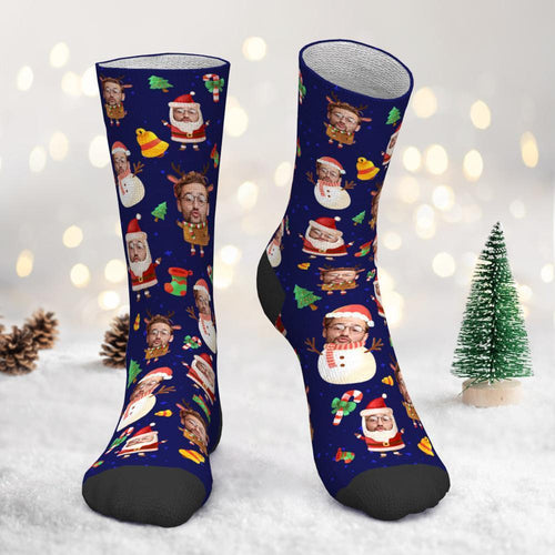 Custom Photo Socks Santa claus and Snowman Personalized Christmas Gifts Reindeer Face Socks
