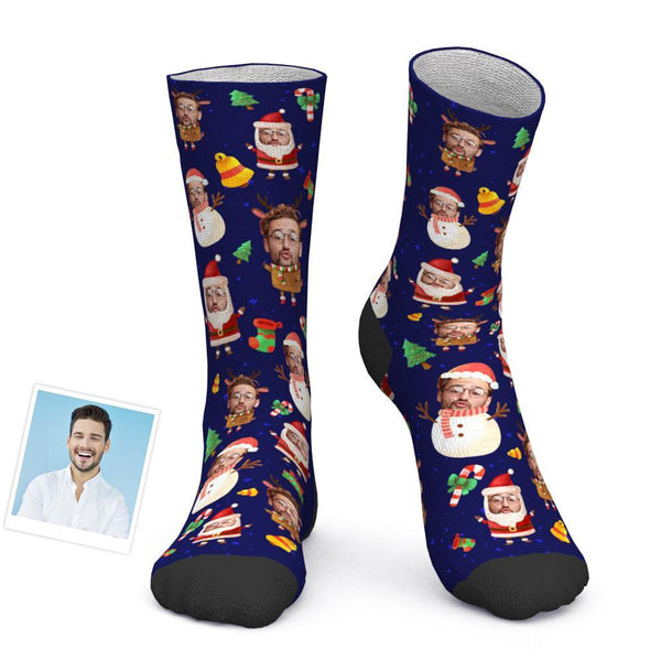 Custom Photo Socks Santa claus and Snowman Personalized Christmas Reindeer Face Socks