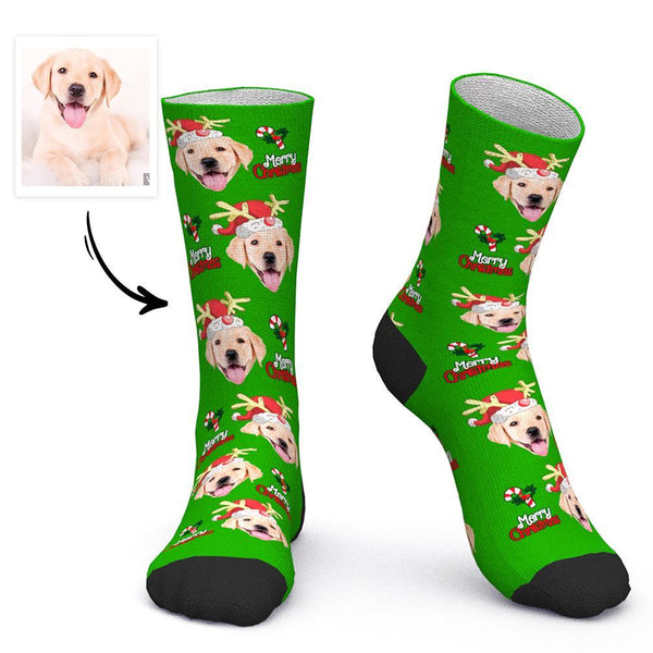 Custom Face Socks Personalized Photo Socks Christmas Gifts Santa Socks - Merry Christmas Cut Dog