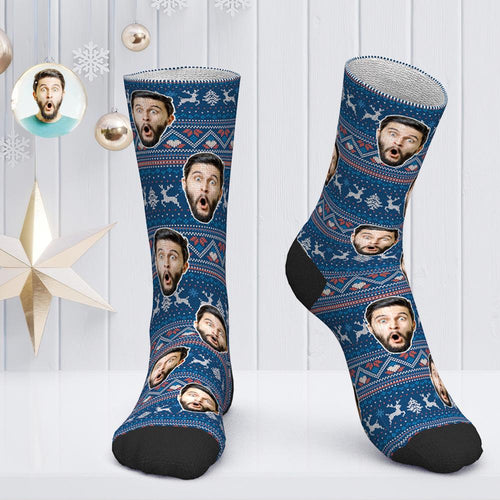 Custom Socks Personalized Photo Socks Christmas Socks Gift Santa Socks - Cute Elk