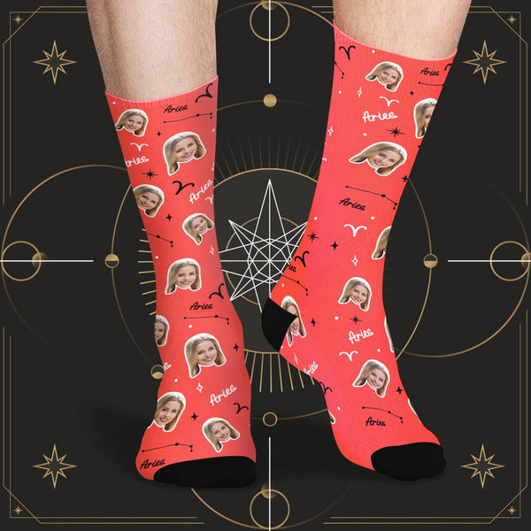 Custom Aries Lucky Socks Personalized Face Exclusive Constellation Lucky Socks