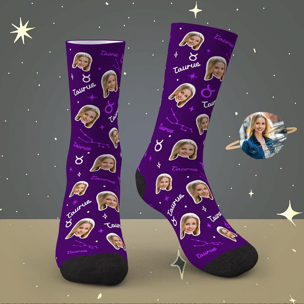 Custom Taurus Lucky Socks Personalized Face Exclusive Constellation Lucky Socks