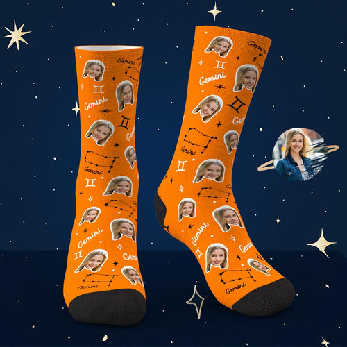 Custom Gemini Lucky Socks Personalized Face Exclusive Constellation Lucky Socks