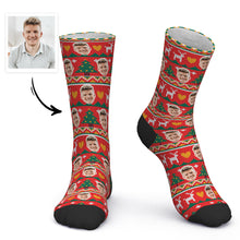 Custom Face Socks Personalized Photo Socks Christmas Gift Santa Socks Christmas Tree - Red