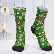 Custom Face Socks Personalized Photo Socks Christmas Gift Santa Socks - Santa Claus and Snow