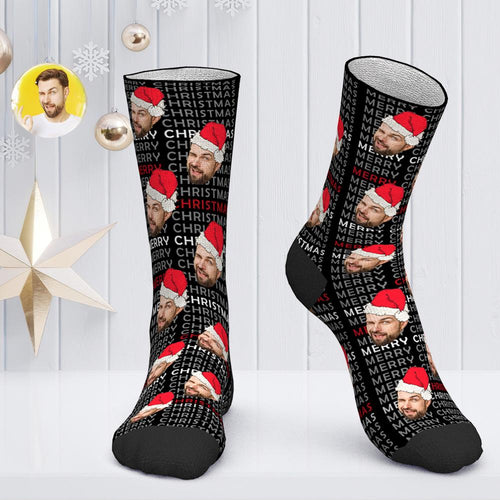 Custom Face Socks Santa Socks Personalized Photo Socks Christmas Gift - Merry Christmas