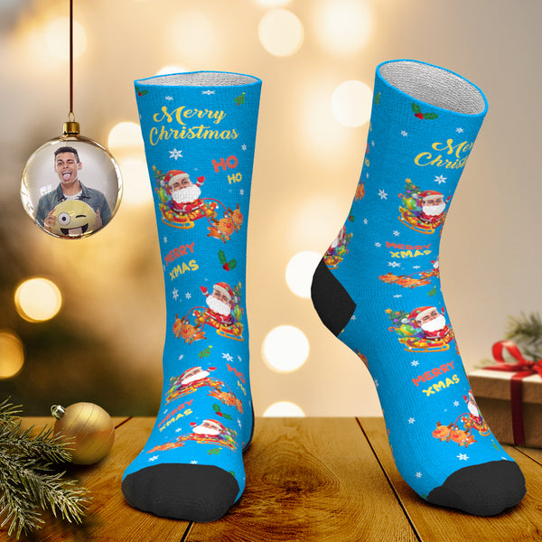 Custom Face Socks Personalized Photo Socks Santa Socks Christmas Gift - Merry Xmas