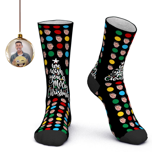 Custom Face Socks Personalized Photo Socks Colored Polka Dots Santa Socks Christmas Gift