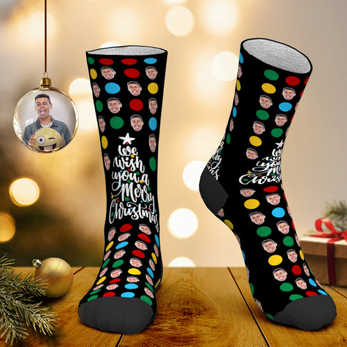 Custom Face Socks Personalized Photo Socks Colored Polka Dots Santa Socks Christmas Gift