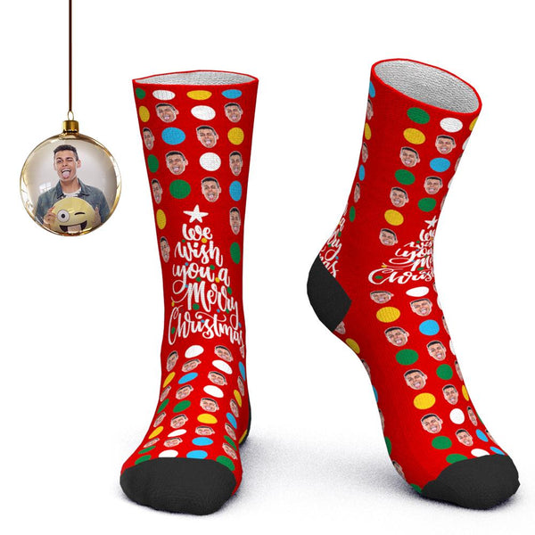 Custom Face Socks Personalized Photo Socks Colored Polka Dots Christmas Gift for Family