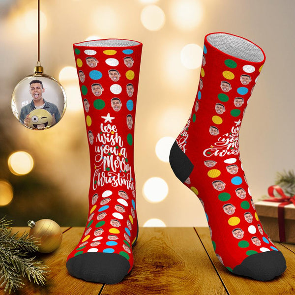Custom Face Socks Personalized Photo Socks Colored Polka Dots Christmas Gift for Family