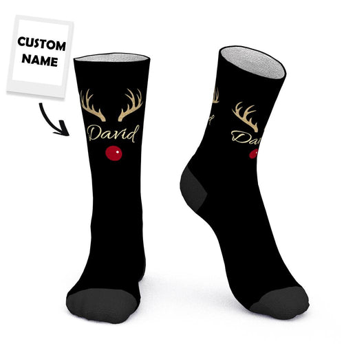 Custom Engraved Socks Reindeer Horns Christmas Name Black Gift