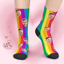 LGBT Gifts, Custom Face Socks Add Pictures - LGBT Rainbow Colorful Stripes