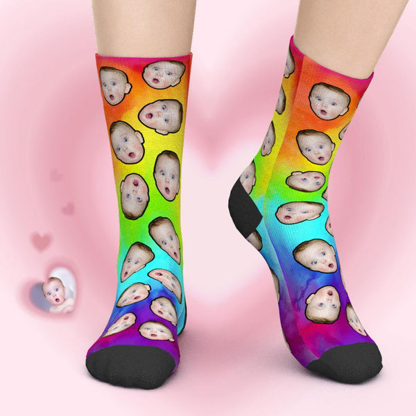 LGBT Gifts, Custom Face Socks Add Pictures - LGBT Colorful Gradient