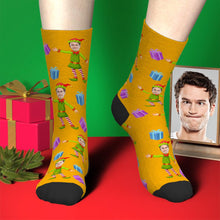 Custom Face Socks Personalized Yellow Photo Socks Santa Socks Christmas Gift for Famliy - Little Elf
