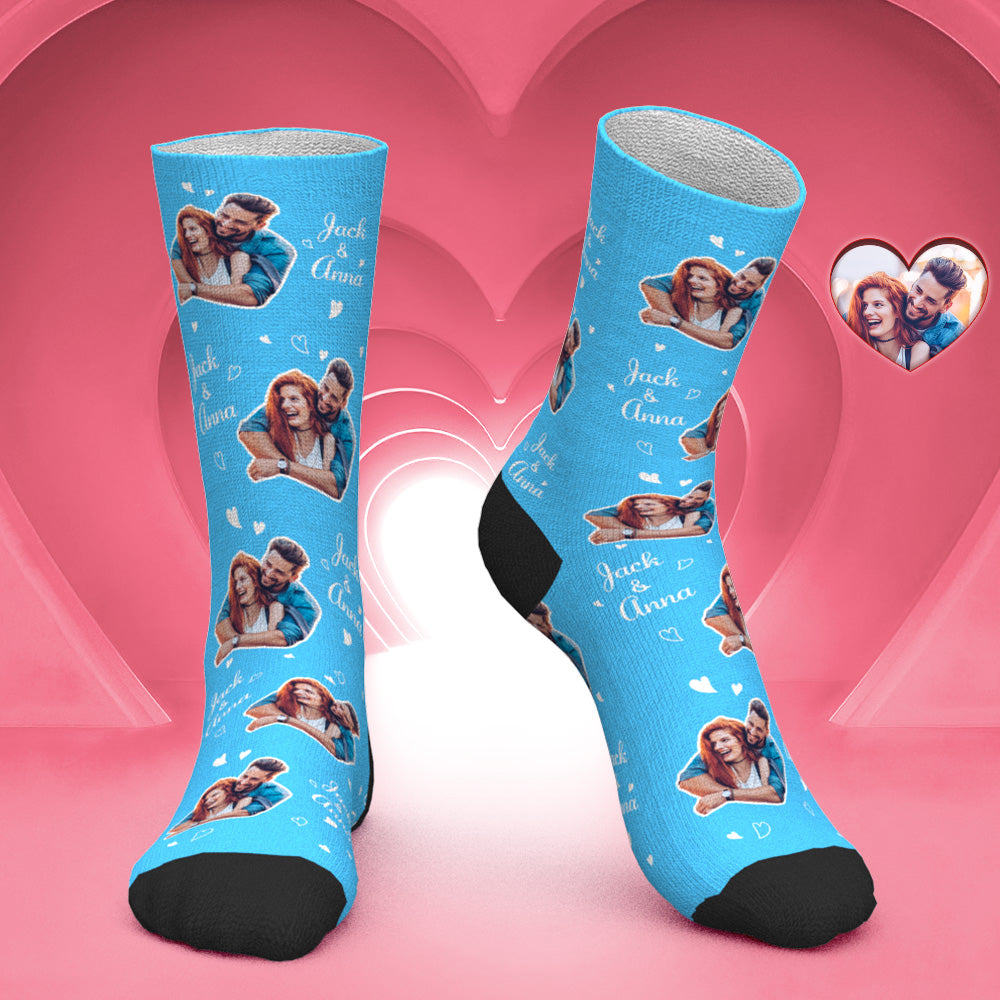 Custom Couple Photo Socks with Name Romantic Valentine Gift