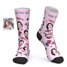 Custom Face Socks Personalized Photo Socks Valentine's Day Gift for Her - Rose Flower