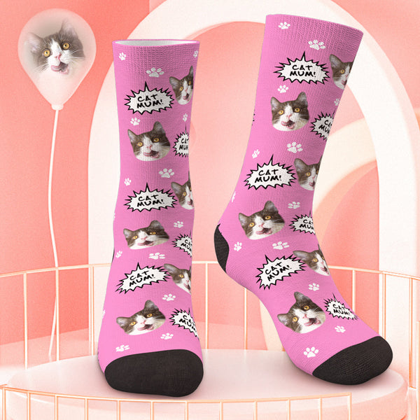 Custom Cat Face Photo Socks Cat Mum Photo Socks