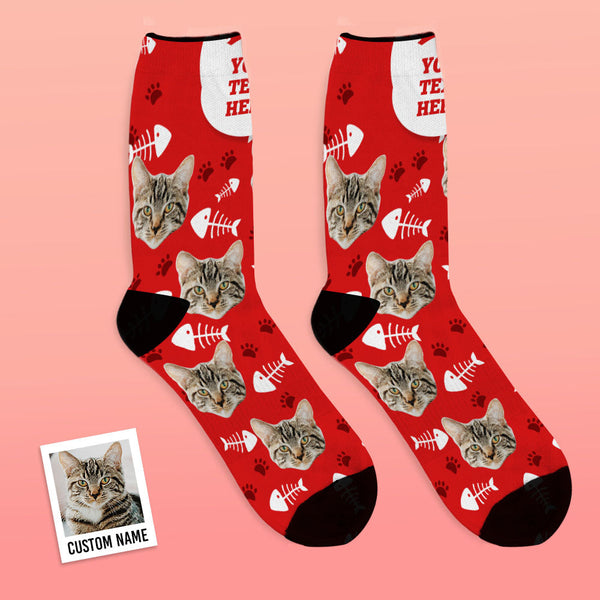 Custom Breathable Face Socks Lovely Cat Photo Socks