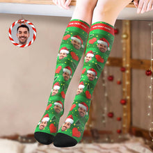 Custom Knee High Printed Picture Personalized Face Christmas Socks Red Love
