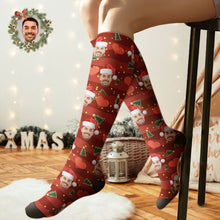 Custom Knee High Printed Picture Personalized Face Christmas Socks Red Love