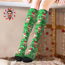 Custom Knee High Socks Personalized Face Christmas Socks Christmas Tree